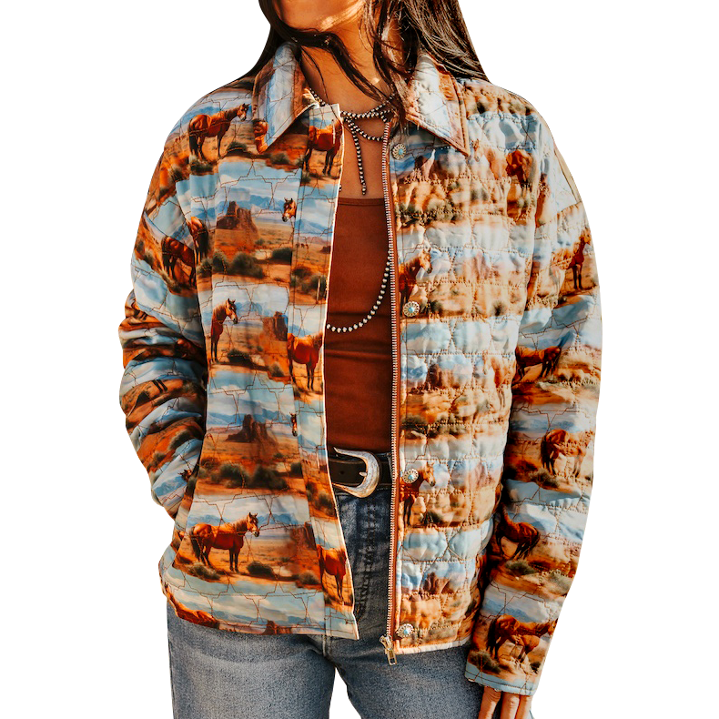 Women's Desert Horse Printed Quilted Jacket